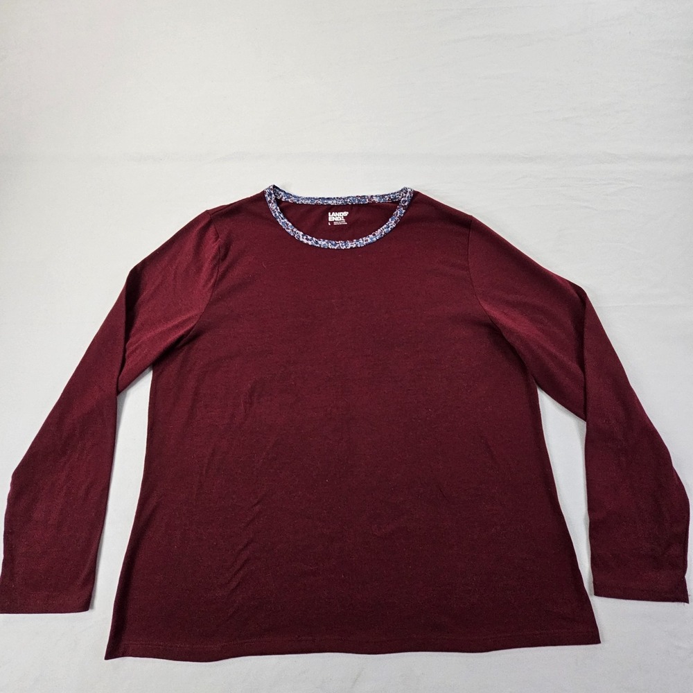 Lands' End Maroon Long Sleeve Ringer T-Shirt Women's L